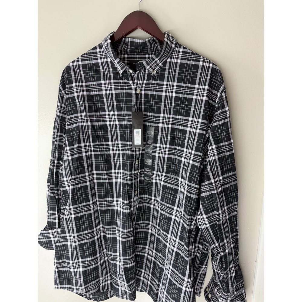 Banana Republic Mens XXL Slim Untucked Fit Plaid Button Down Shirt Black White